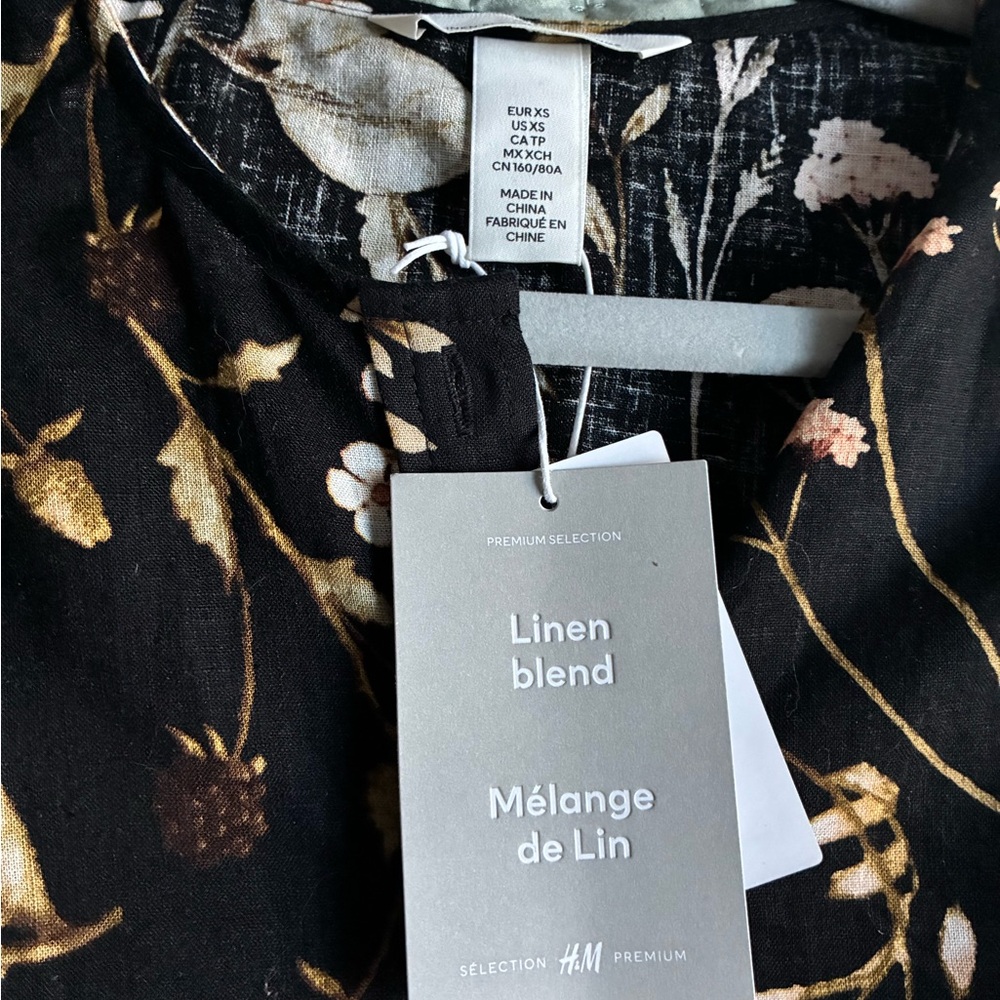 H&M Black and Gold Linen Floral Blouse